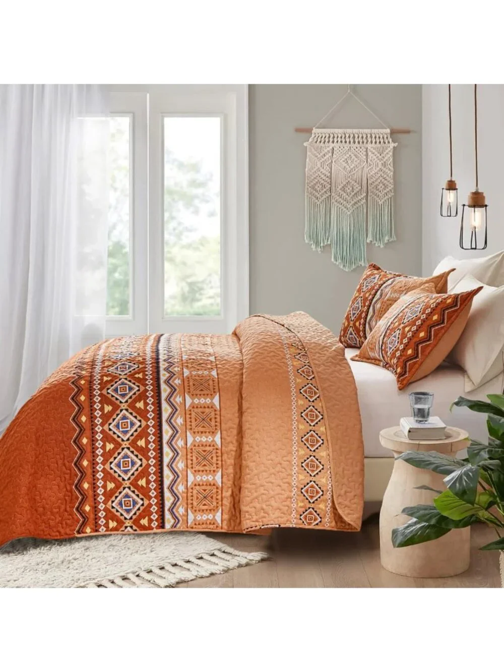 California King Quilt Set - Orange Fall Bedspread for Thanksgiving Decor